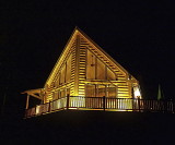 Cabin front, at night