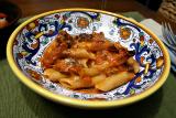 Baked Ziti with tomato, mozzarella and sausage