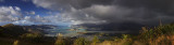 Panorama of Lyttelton Harbour from Summit Road, advancing storm clouds, Canterbury, New Zealand