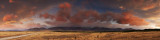 Panorama of sunrise over Ben Ohau Range, Mackenzie Country, Canterbury, New Zealand