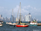 Red boat in the bay