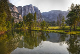 Upper Yosemite Falls and the Merced River from the Swinging Bridge