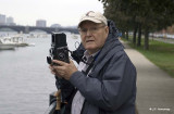 Mike Levy trying out a Rollei (photo Jim Hemenway)