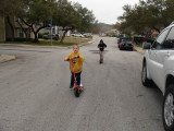 Jace and Reilly on their new scooters