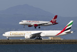5/6/2012  Virgin America Airbus A320-214 sol plane N844VA landing over Emirates Boeing 777-31H/ER A6-EGI