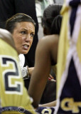 Georgia Tech Yellow Jackets Head Coach MaChelle Joseph instructs her team during a timeout