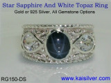 Silver Star Sapphire Ring, 925 Sterling Silver Ring With Diffused Star Sapphire