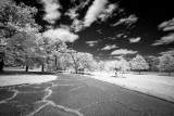 Road behind an abandoned building