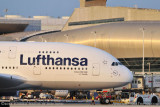 2012 - Lufthansa A380-841 D-AIMC Peking pushing back from the gate airline aviation stock photo