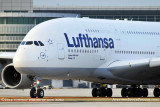 2012 - Lufthansa A380-841 D-AIMC Peking taxiing to runway 27 at MIA airline aviation stock photo