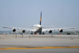2012 - Lufthansa A380-841 D-AIMC Peking on takeoff roll on runway 27 at MIA airline aviation stock photo
