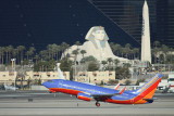 Southwest 737-700 taking off in front of Luxor Casino in Las Vegas