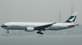 Cathay B-777-200 arriving at its home base.