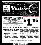1963 - ad for Picciolos Italian Restaurant on Miami Beach