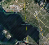 2012 - Google Earth view of Peter O. Knight Airport in relation to MacDill AFB with 5.6 mile difference in runway thresholds