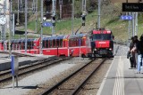 The Bernina Express pulls into Filisur station...