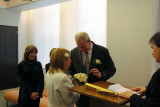 Moshe gives Orna her wedding ring during their wedding ceremony - at the City Clerks Marriage Bureau in Manhattan 