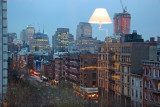 Evening - Downtown Manhattan with Living Room Lamp Reflection 