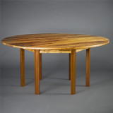 Honey locust & mahogany dining table, 76 d. x 29 h.  Photo by Roy Adkins, LightandGlass.net.