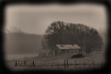 OLD BARN IN THE FOG