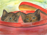 Two Kittens in a Bin Watercolour