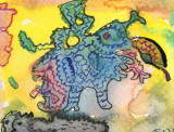 ACEO Slave Dragon watercolour pen and ink