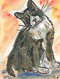 ACEO Fat Cat Watercolour, pen and ink