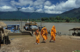 Monks just off a river ferry