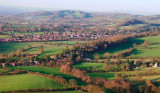 Evendine, which was a separate settlement, foreground. Colwall village beyond railway line, Cockshot hill background