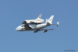 The Space Shuttle piggybacked atop a Boeing 747