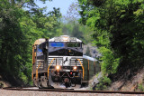 NS 215 is just off the Cumberland River bridge, slowing for a stop to change crews at Burnside 