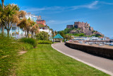 Palms and castle, Gorey, Jersey