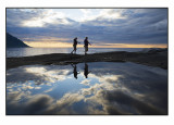 In the reflection.....