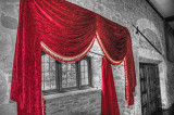 Window and Red Curtains in Selective Colour