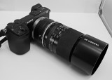 NEX-7 WITH A TAMRON SP 90mm f/2.5 LENS (MODEL 52B)  -  SHOWN WITH THE LENS HOOD ATTACHED