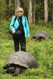 Ginny in a thundering herd of tortoises