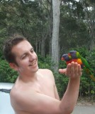 Pebbly Beach - me catching parrots