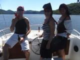 Dave, Nat, and Pam on our rented houseboat on the Hawkesbury River
