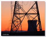 Electrical Towers sunrise with Rancho Seco cooling towers 