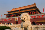 Stone lion at Tiananmen Gate of Heavenly Peace entrance to Imperial City Beijing China