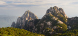 Lotus Peak Jade Screen Tower with hotel and Heavenly City Peak from Brightness Top on Huangshan China