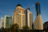 Three financial towers in the Pudong east side of Shanghai China