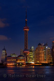 Twilight and night lights of Pudong east side Oriental Pearl tower of Shanghai China