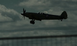 Take off  of a Marine Spitfire driven by a Super Woman