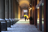 Snow blowing under the arcades