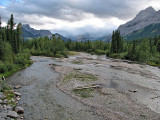 The Kananaskis River, flanked by Limestone Mountain and Mount Kidd