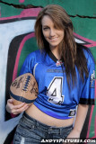 Jenny sports a San Diego Riptide af2 jersey and ball