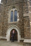 Bill Donnelly, a Trustam descendent outside St. Mary's Harlington, Bedfordshire