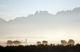 Early morning fog in Mesilla Valley, Organ Mts. in background