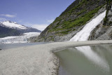 Waterfall and Mendenhall Glacier near Juneau